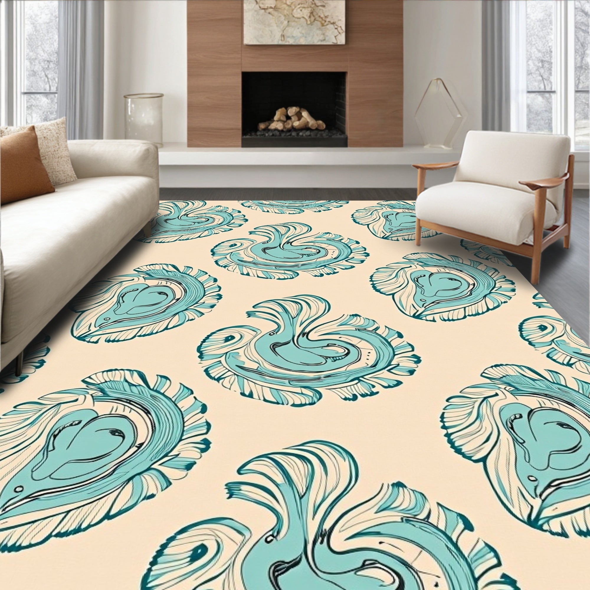 Abstract Swirl Crane Pattern Rug