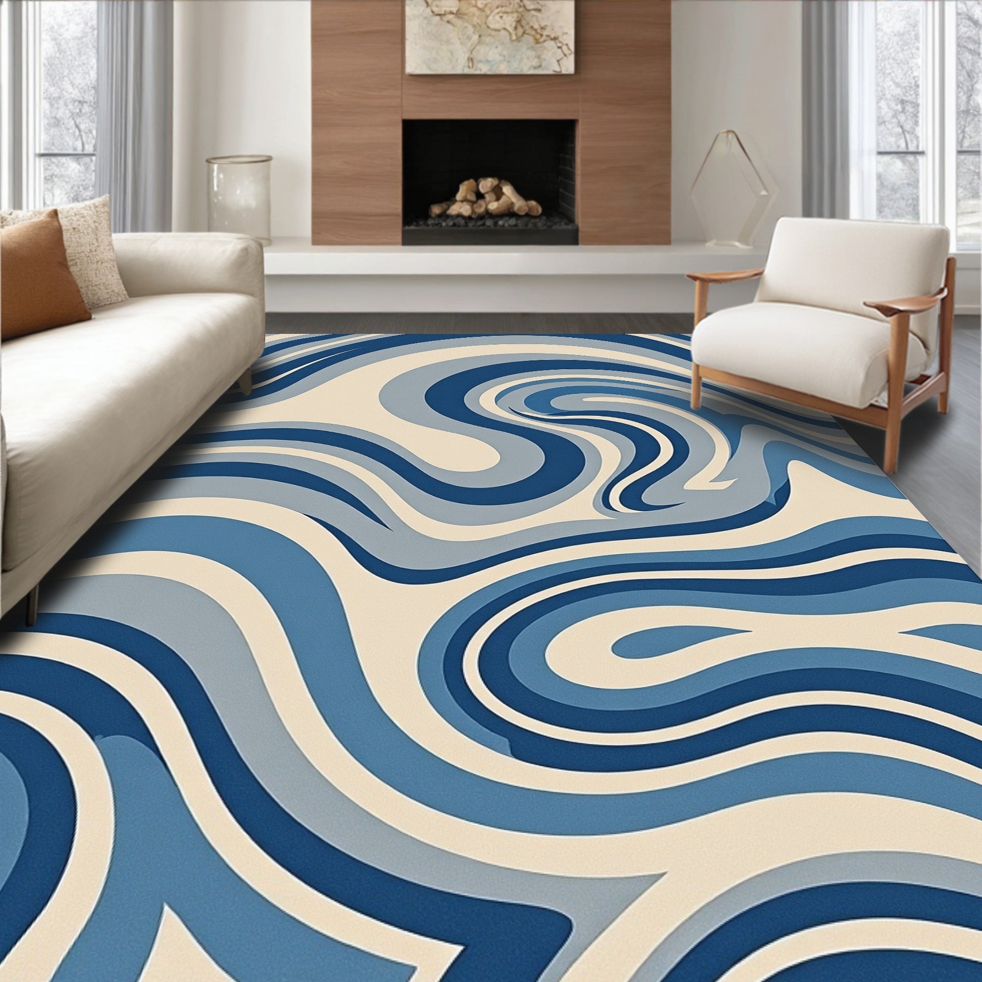 Blue Swirling Abstract Pattern Rug