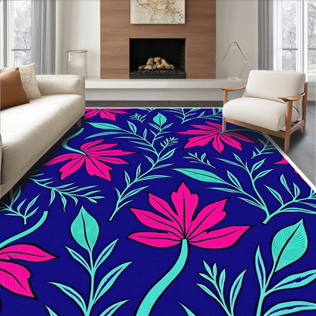 Bold Floral Leaf Pattern Design Rug