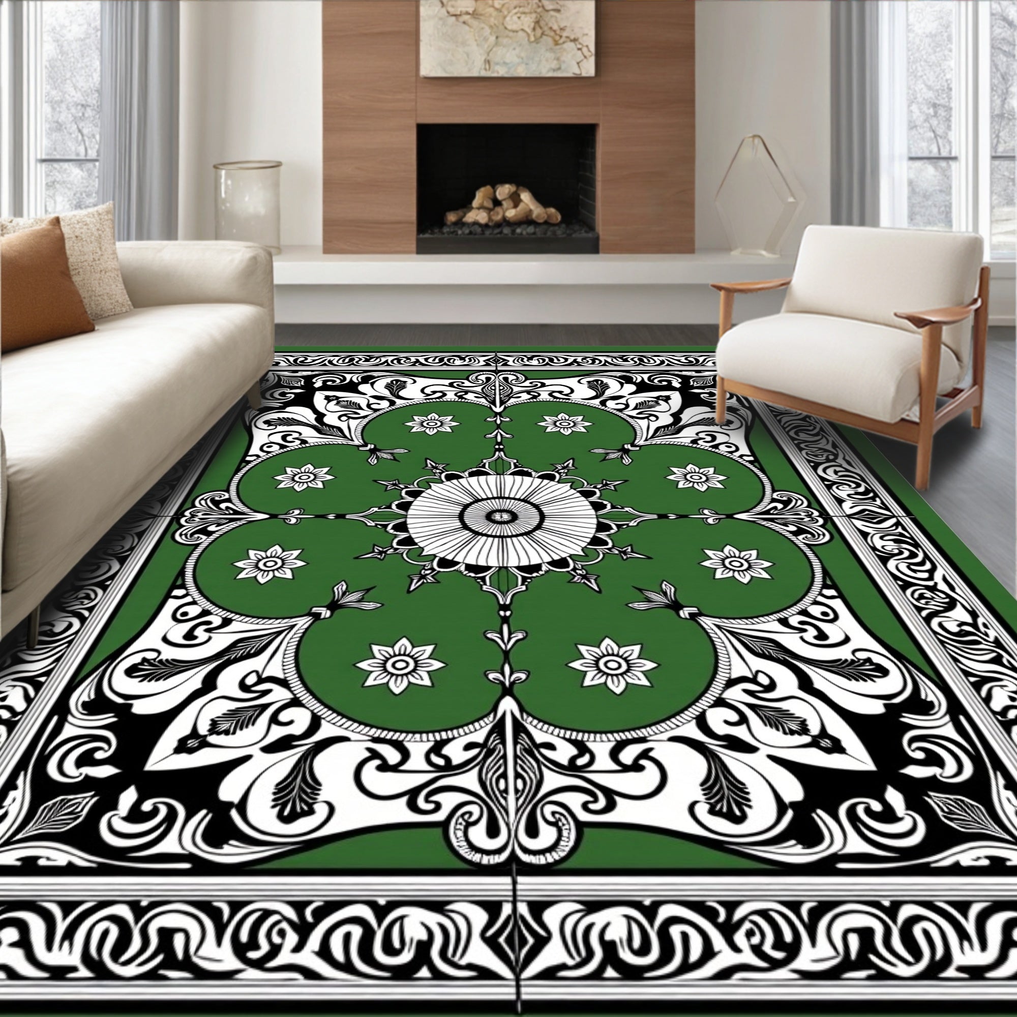 Emerald Floral Intricate Pattern Rug