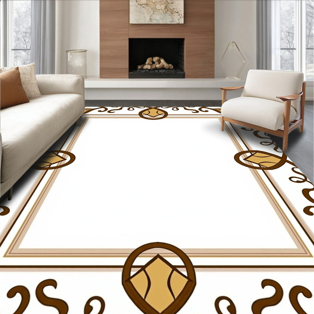 Ornate Scrollwork Brown Gold Frame Pattern Rug