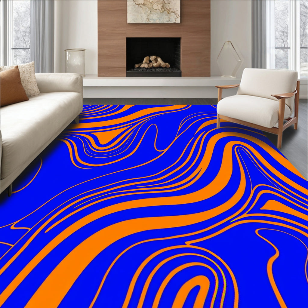 Amorphic Swirl Blue Orange Pattern Rug