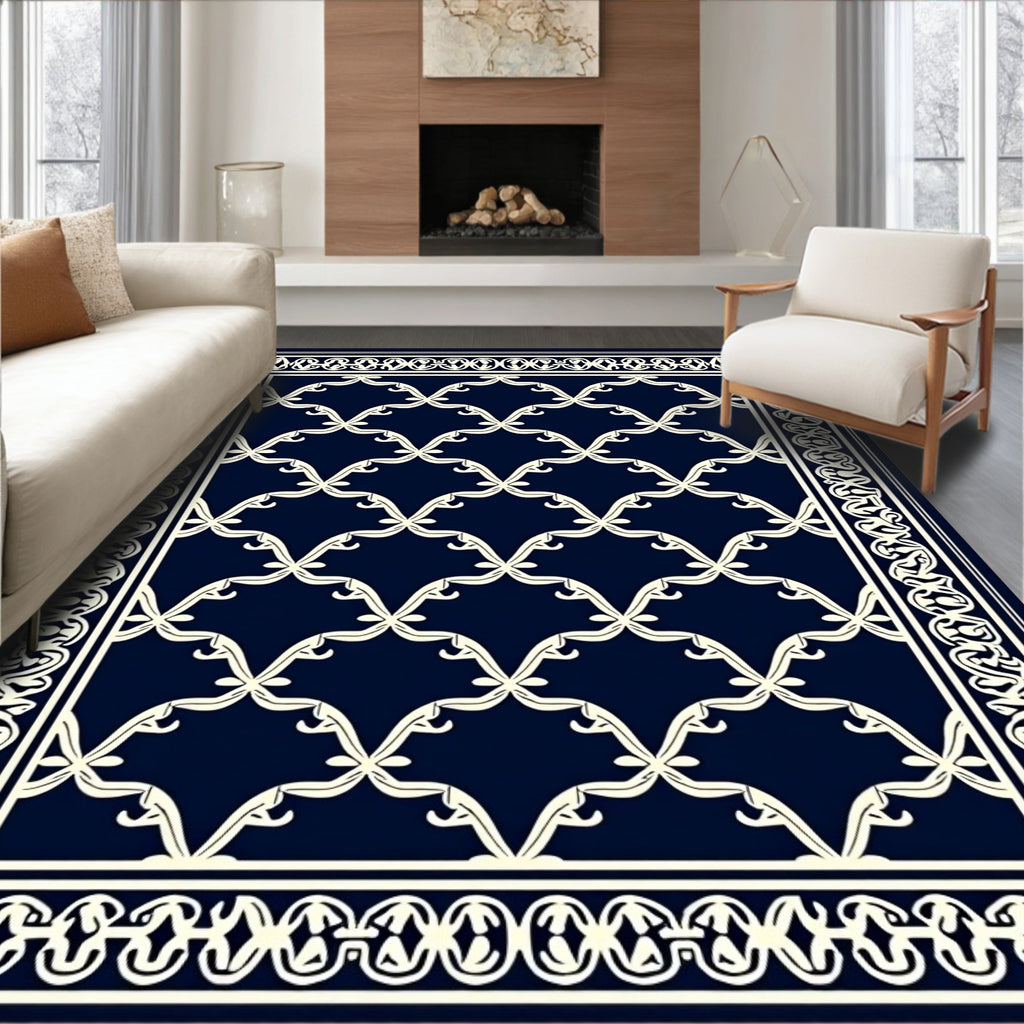 Ornate Lattice Border Geometric Design Rug