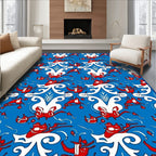 Vibrant Blue Red Swirling Rococo Rug