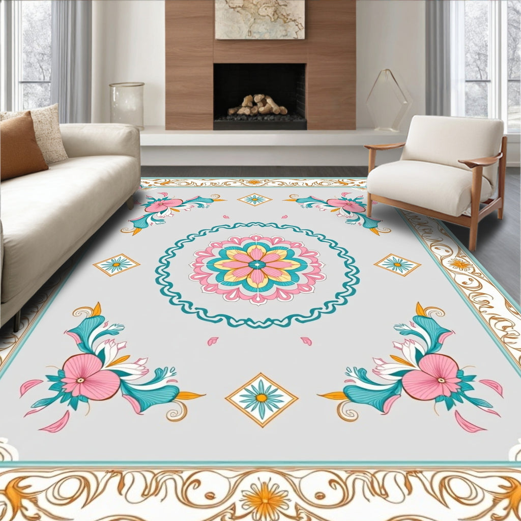 Floral Medallion Bordered Symmetry Rug