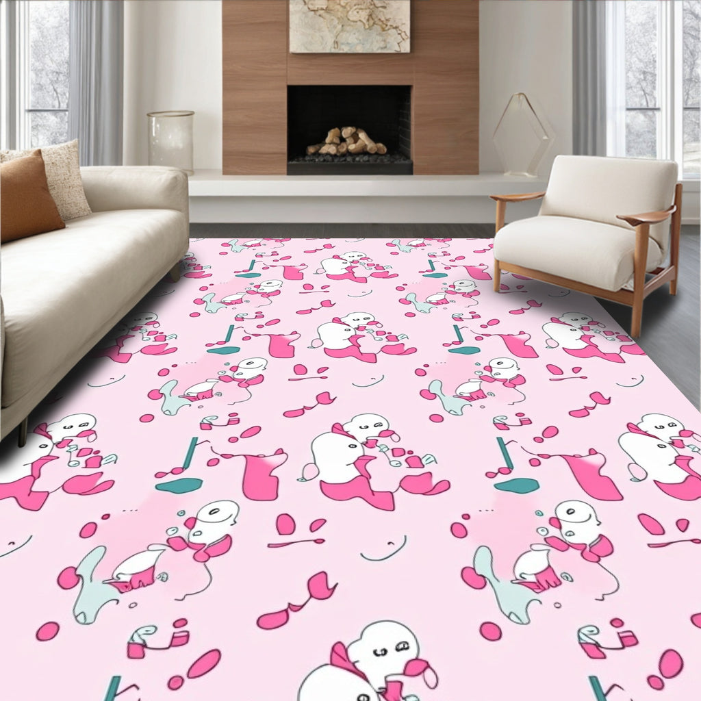 Playful Pink Blob Character Collection Rug