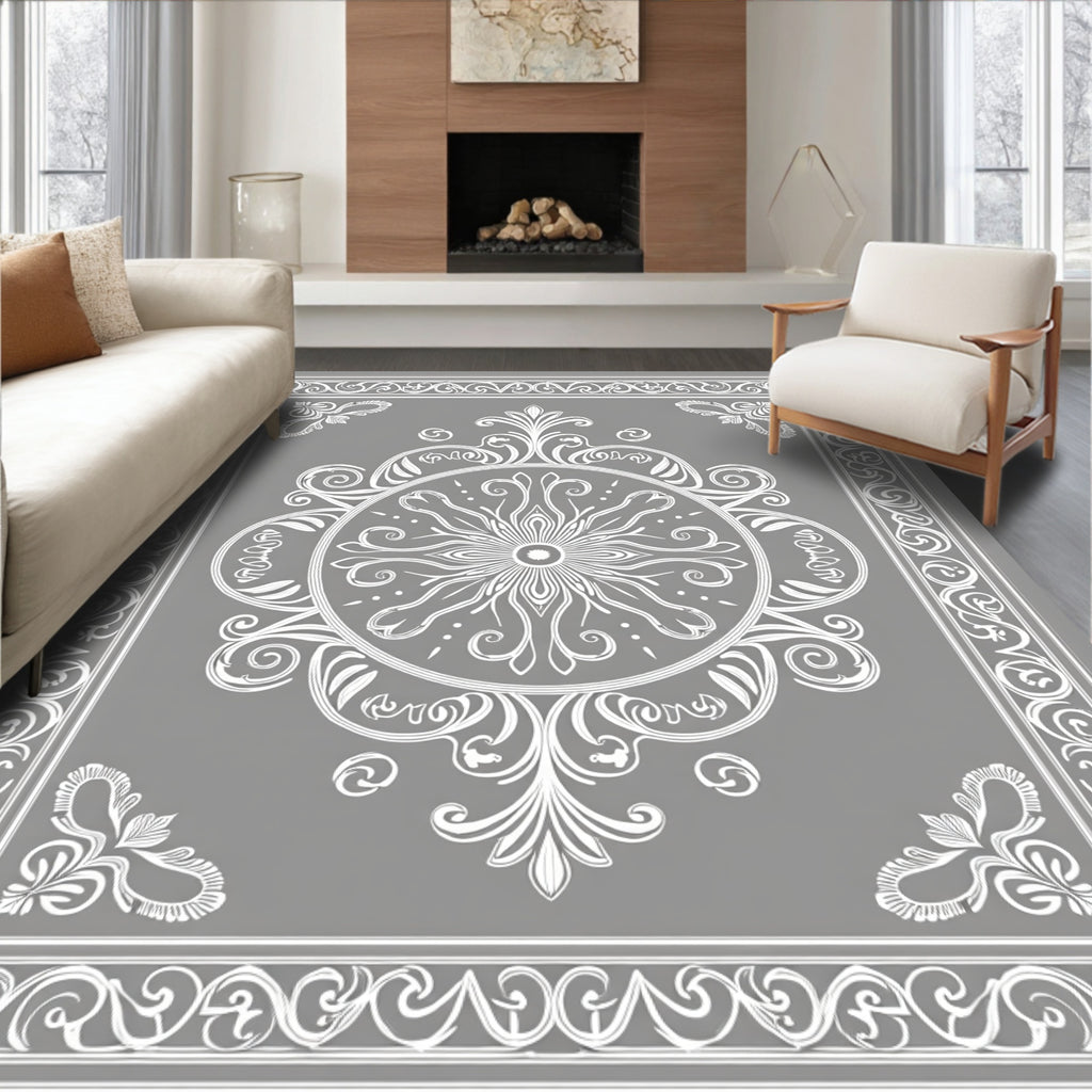 Classic White Floral Mandala Design Rug