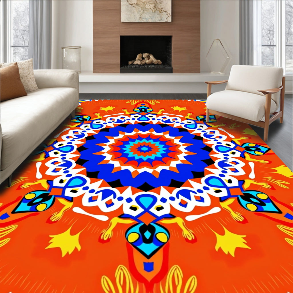 Vibrant Radial Mandala Pattern Rug