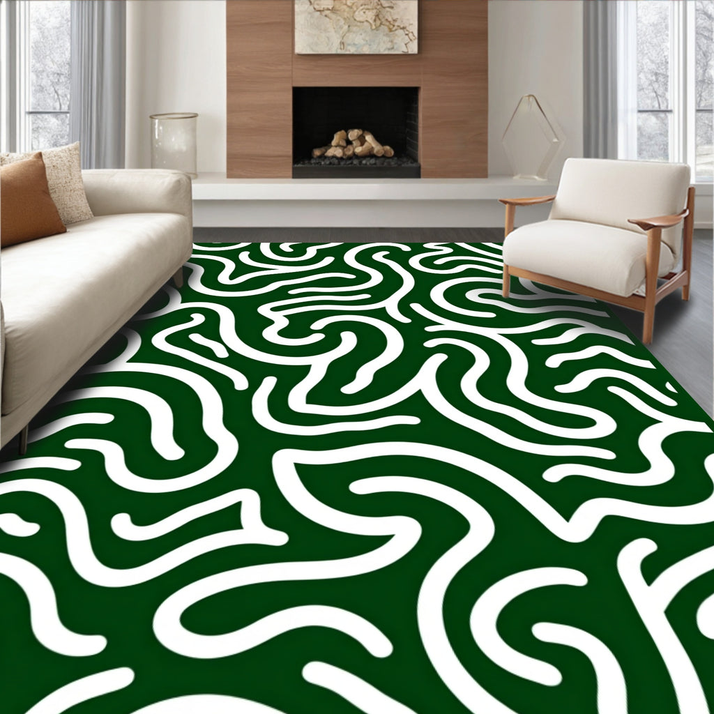 Abstract Swirls Curves Pattern Rug