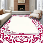 Ornate Crimson Scrollwork Design Rug