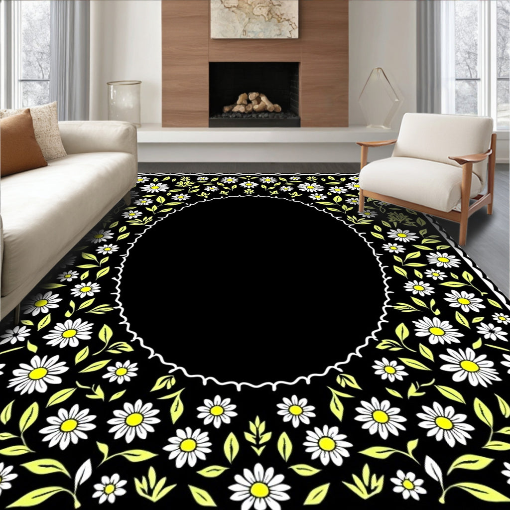 Floral Daisy Pattern Dark Rug