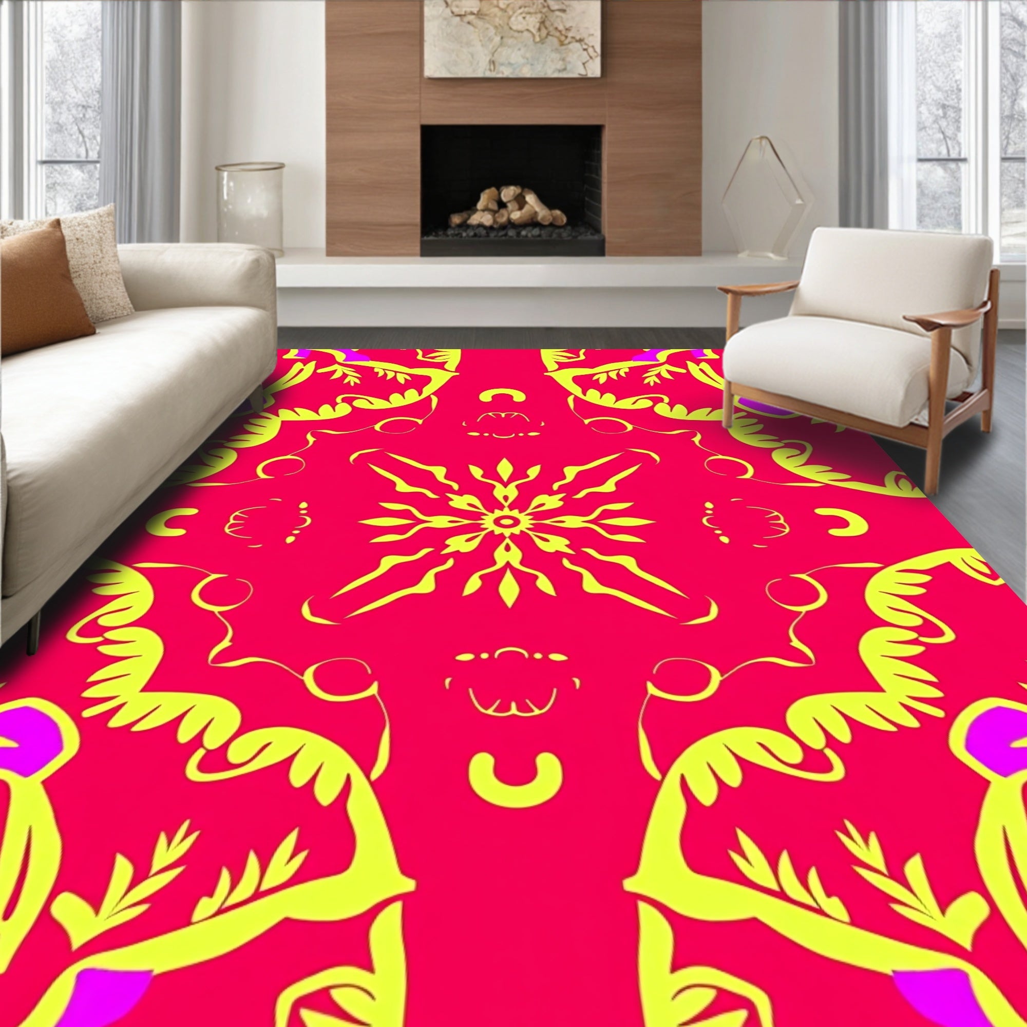 Vibrant Stylized Floral Mandala Medallion Rug