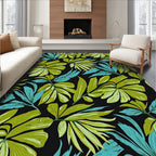 Lush Green Teal Leaf Pattern Rug