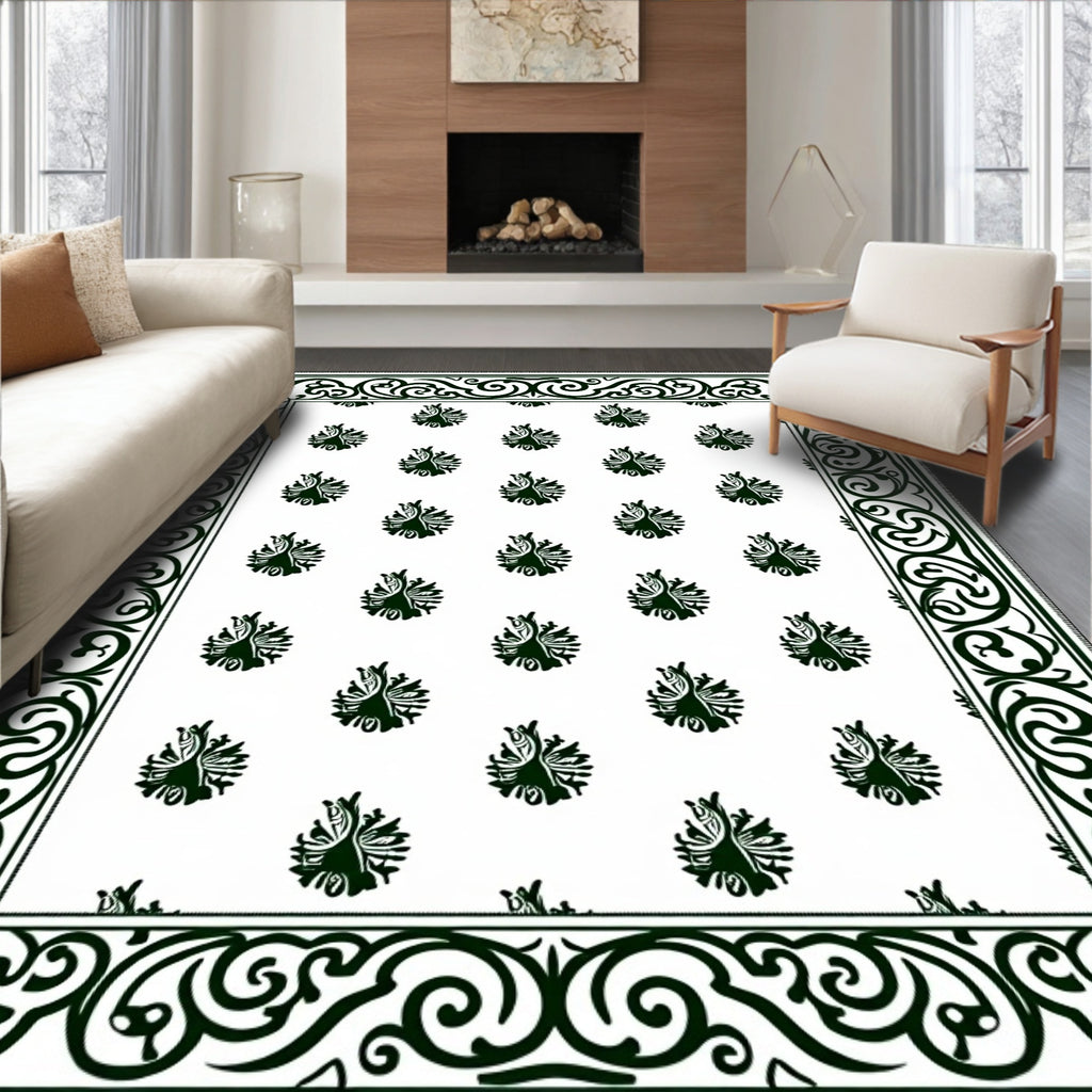 Ornate Black White Paisley Pattern Rug