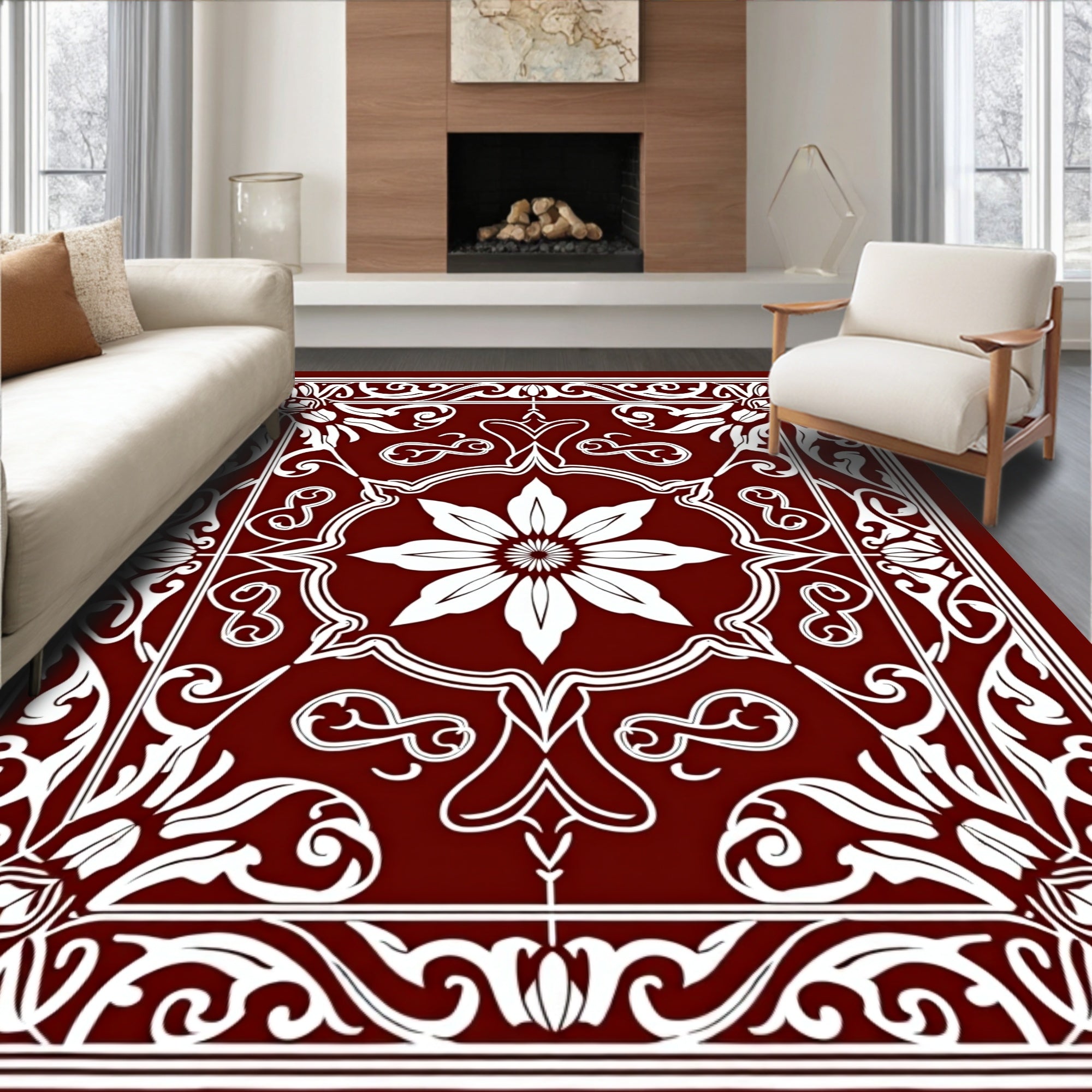 Classic Red Floral Medallion Rug