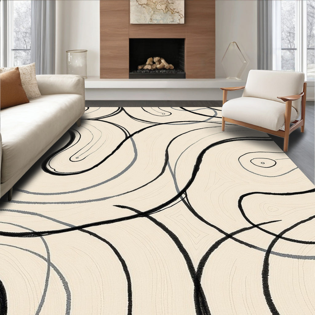 Abstract Swirls With Bold Lines Rug