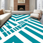 Teal White Geometric Chevron Rug
