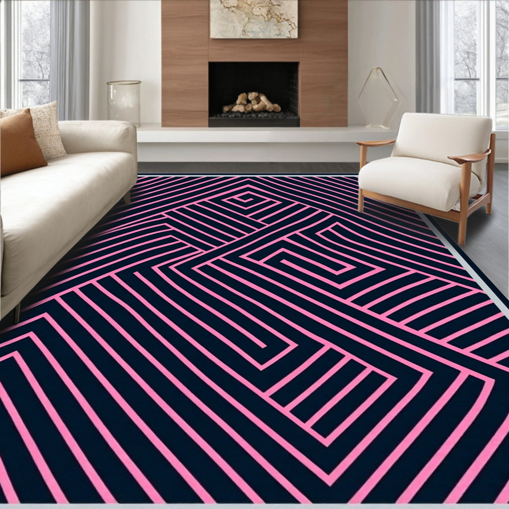 Pink Lines Geometric Maze Rug