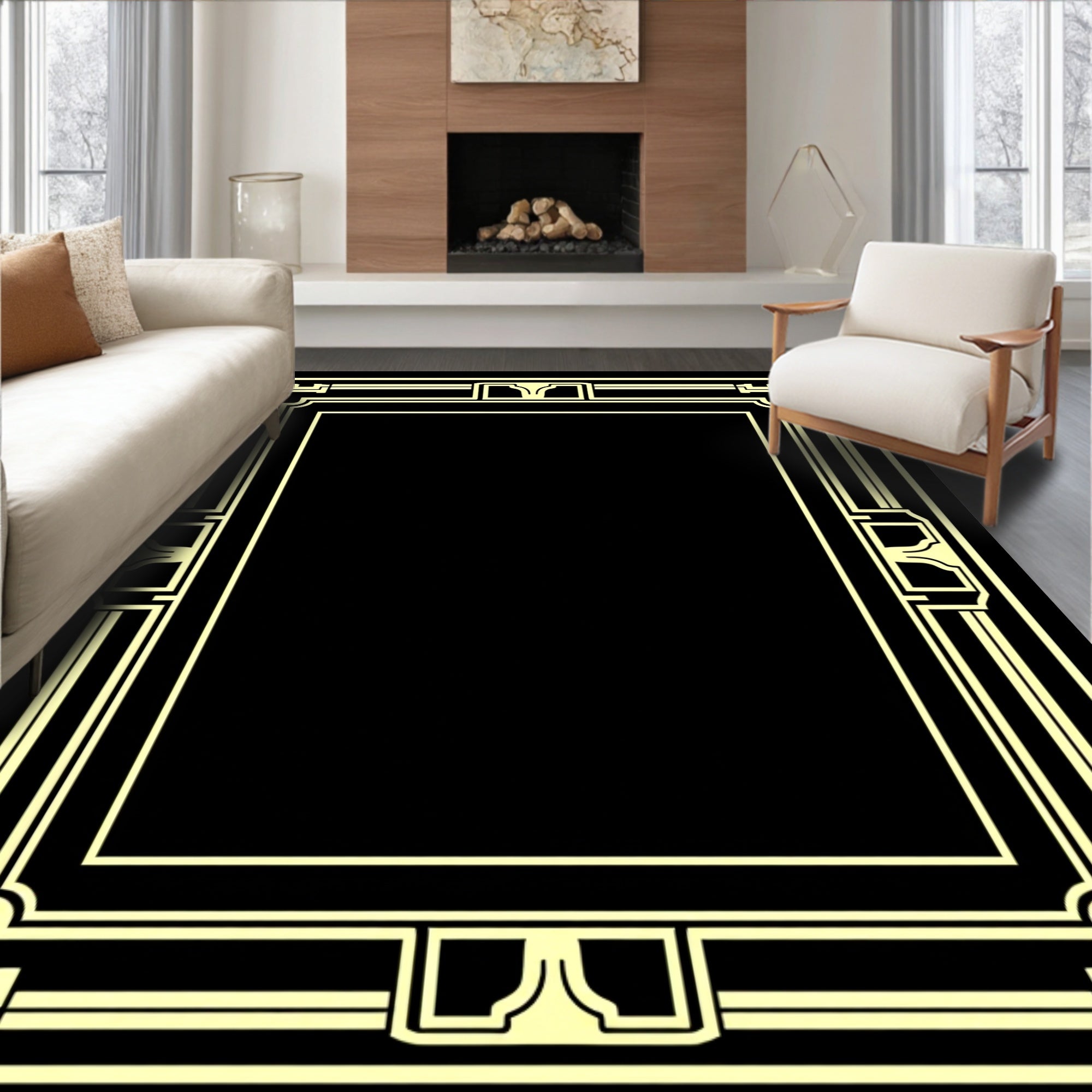 Geometric Regal Ornate Border Design Rug