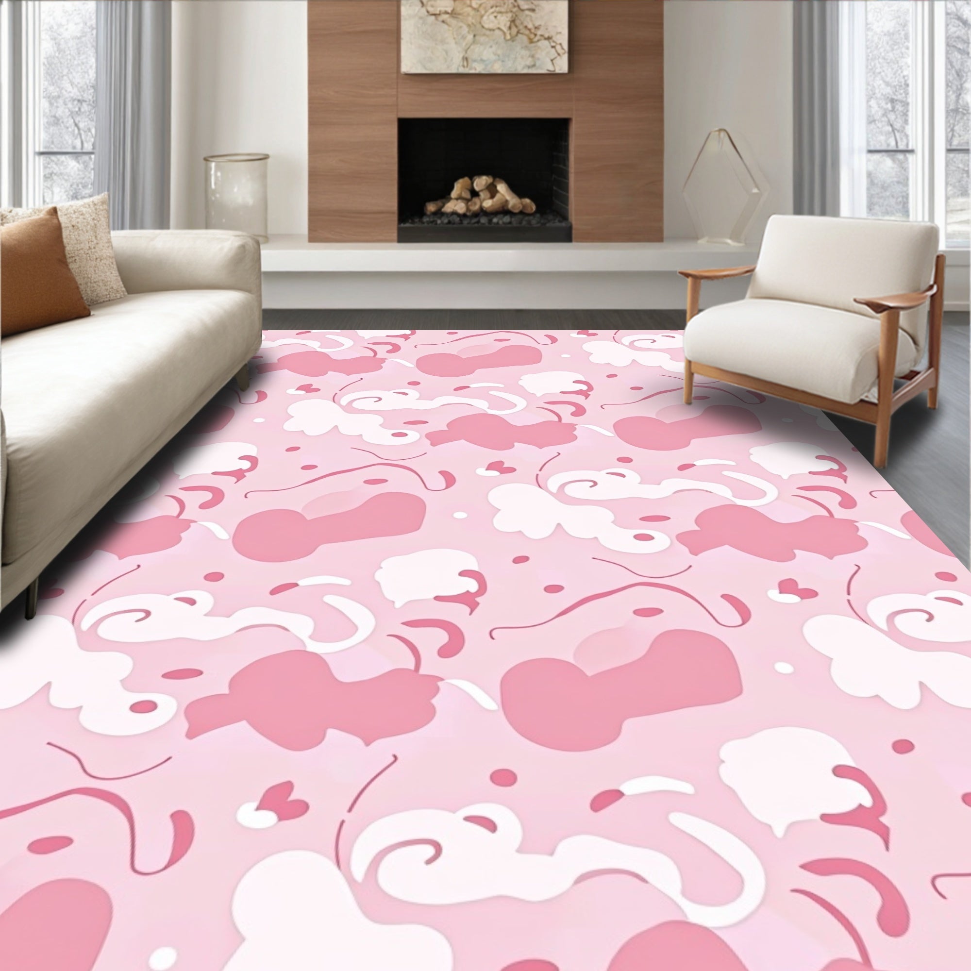 Playful Pink Abstract Organic Shapes Rug