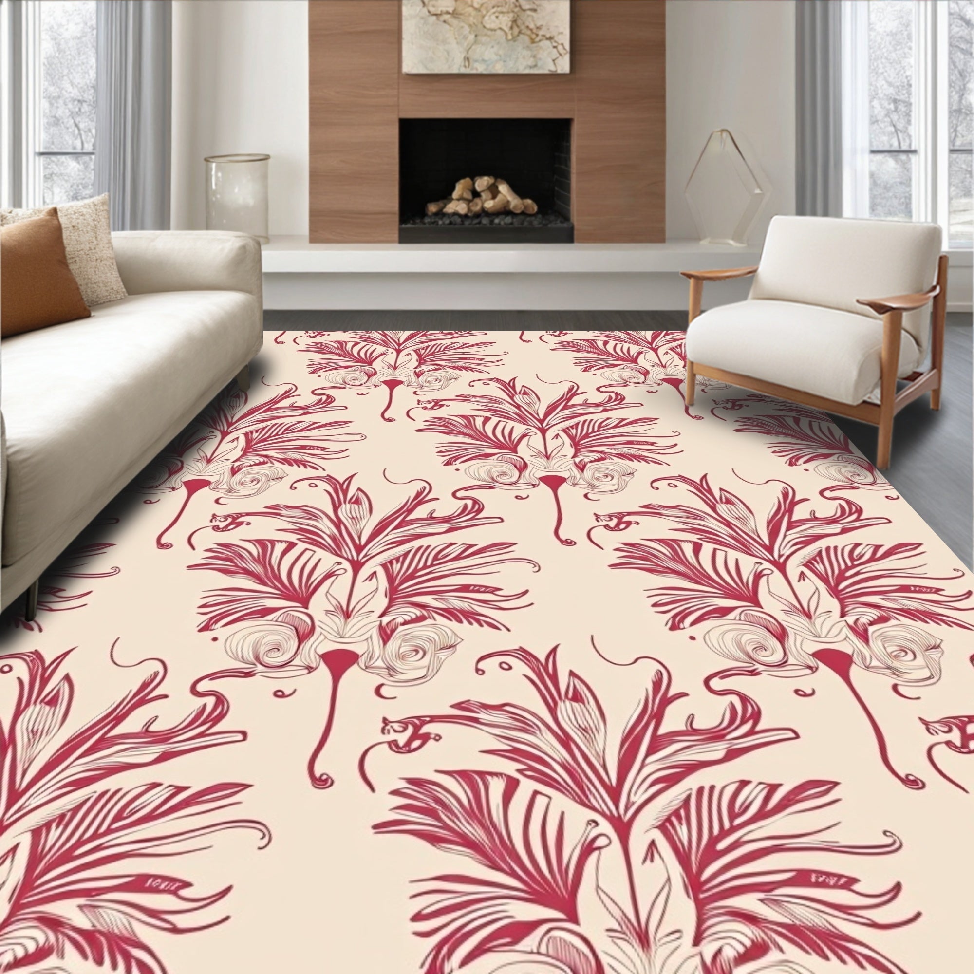 Art Nouveau Red Floral Design Rug