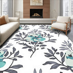 Abstract Floral Branches Blue-Green Pattern Rug