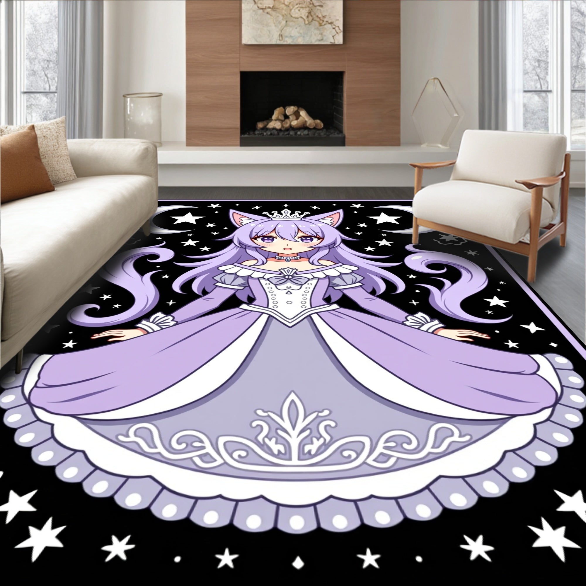 Kawaii Cat Girl Princess Night Sky Design Rug