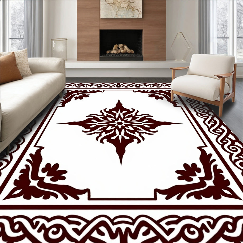 Ornate Symmetrical Floral Border Design Rug
