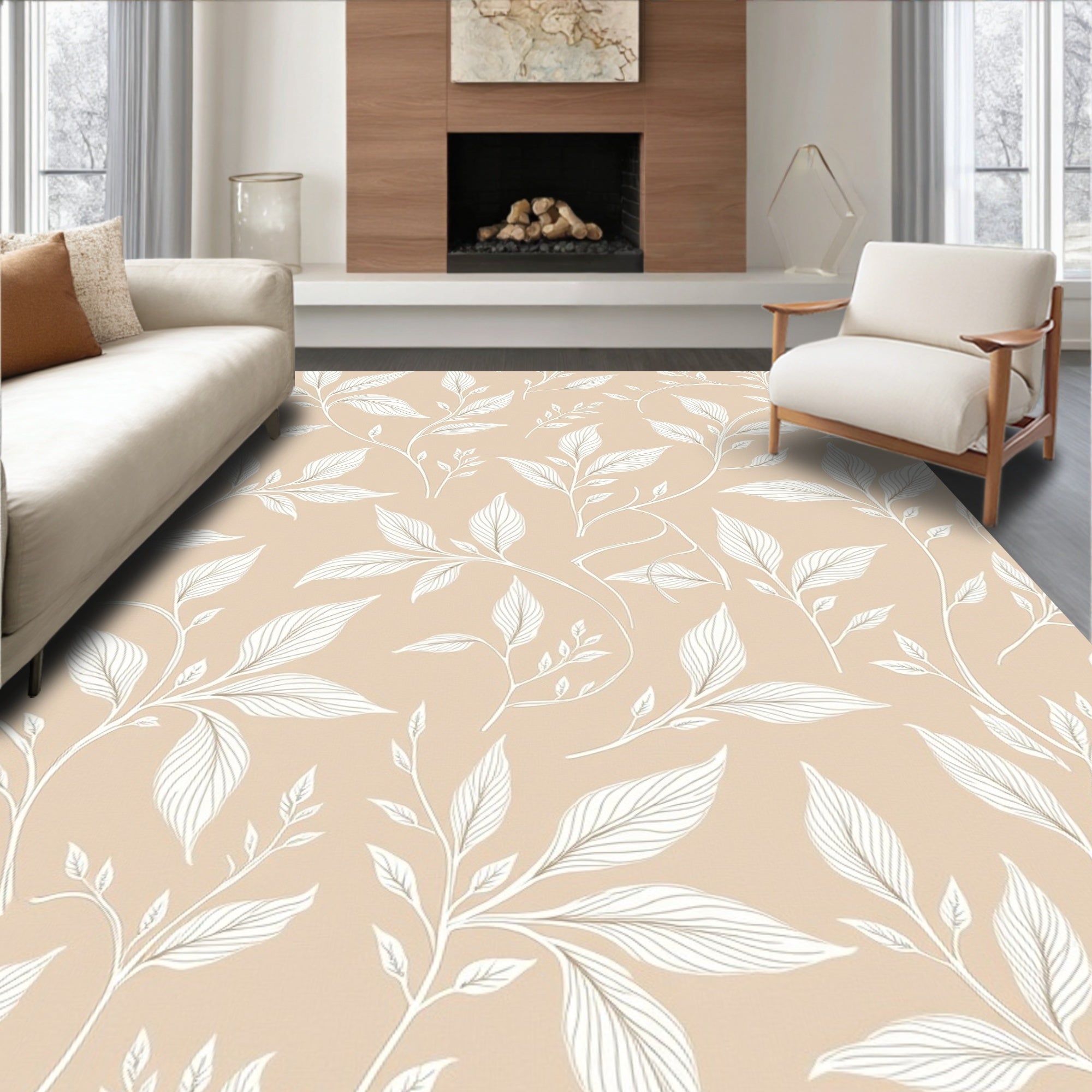 Delicate Branches And Leaves Pattern Rug