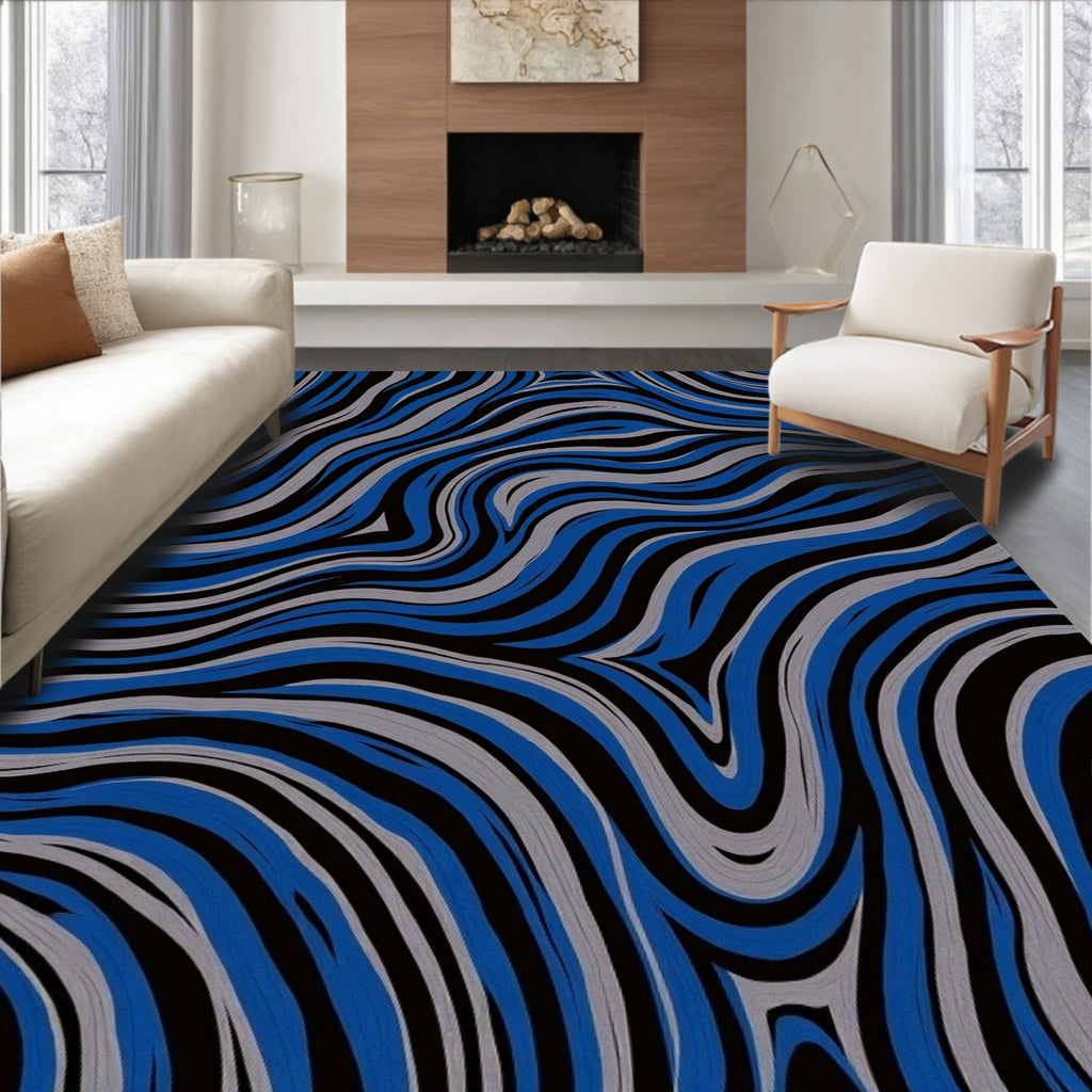 Abstract Blue Gray Swirl Pattern Rug
