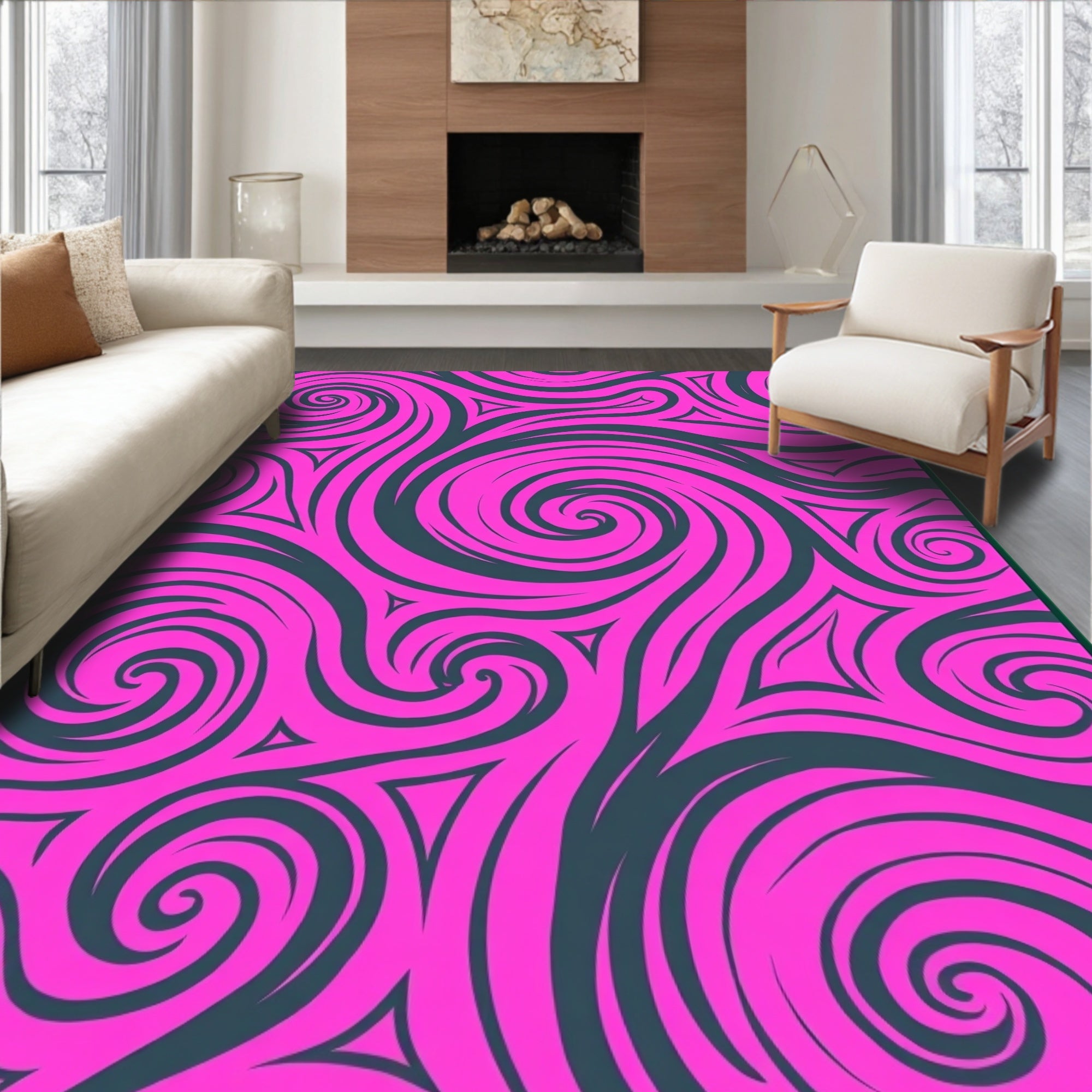 Bold Pink Swirl Abstract Pattern Rug