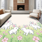 Cute Bunny And Flower Meadow Pattern Rug