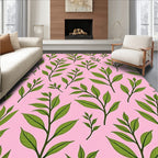 Delicate Green Leaf Pattern Rug