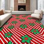 Red White Striped Poinsettia Rug