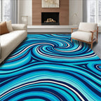 Swirling Blue Waves Pattern Rug