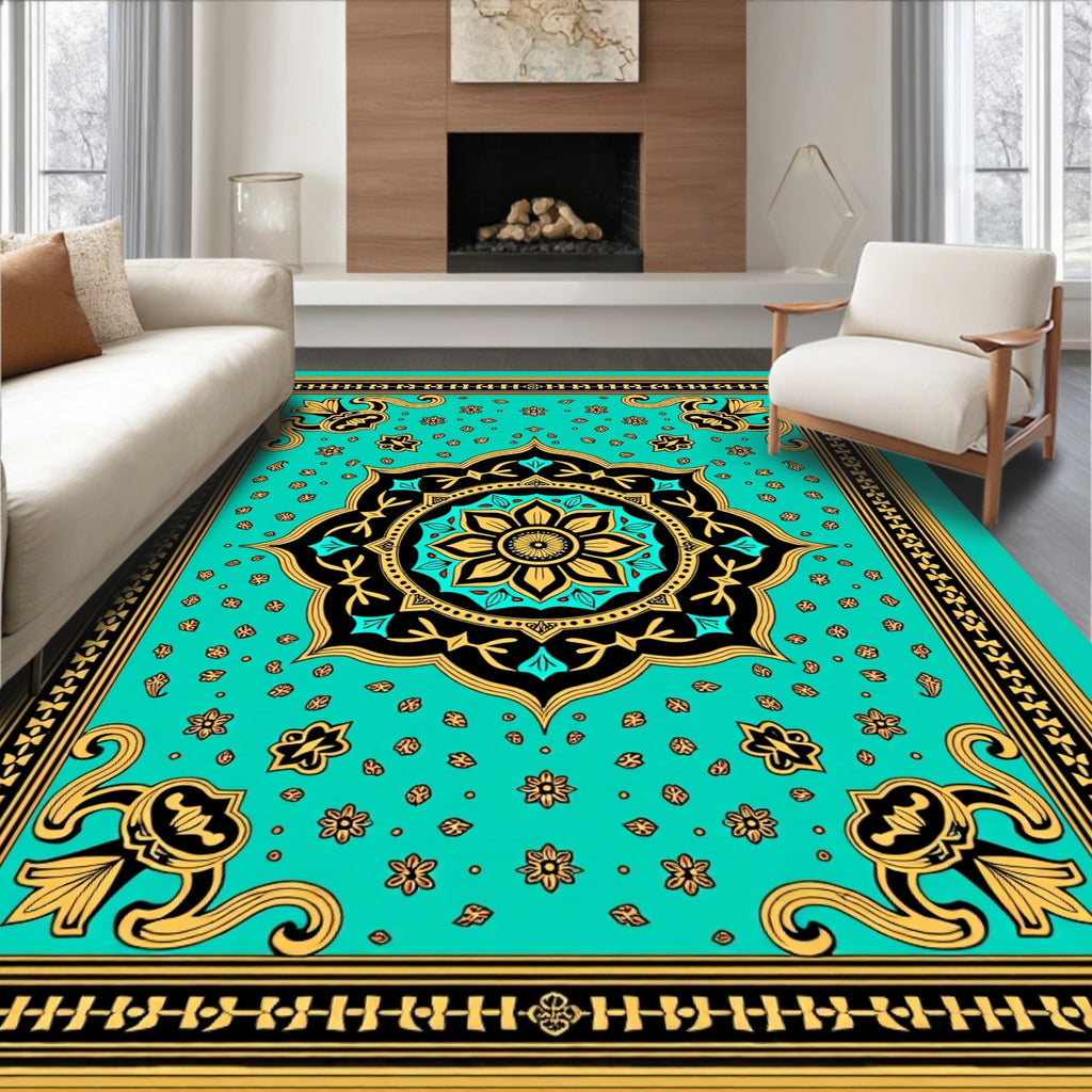 Ornate Floral Mandala Teal Rug