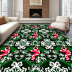 Red White Candy Cane Snowflake Hearts Rug