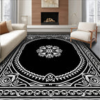 Ornate Floral Black White Design Rug