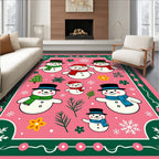 Charming Pink Snowman Scattered Folk Art Rug