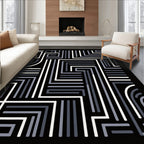 Monochrome Geometric Maze Design Rug
