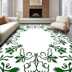 Elegant Green Leaf Scroll Pattern Rug