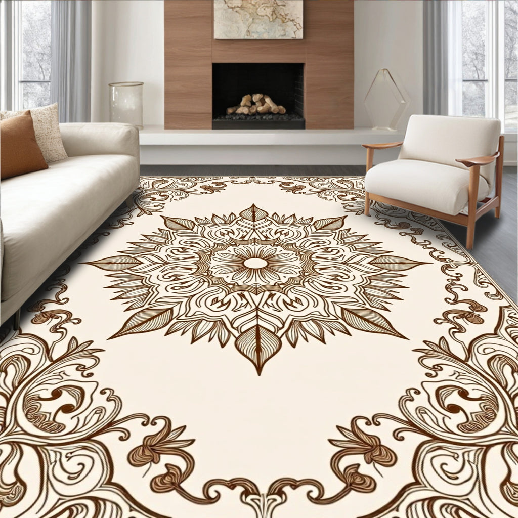Intricate Floral Medallion Border Design Rug