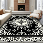 Classic Floral Mandala Black Rug