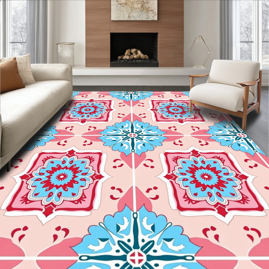 Vintage Floral Medallion Pink Rug