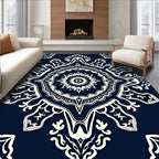 Navy Cream Intricate Mandala Pattern Rug