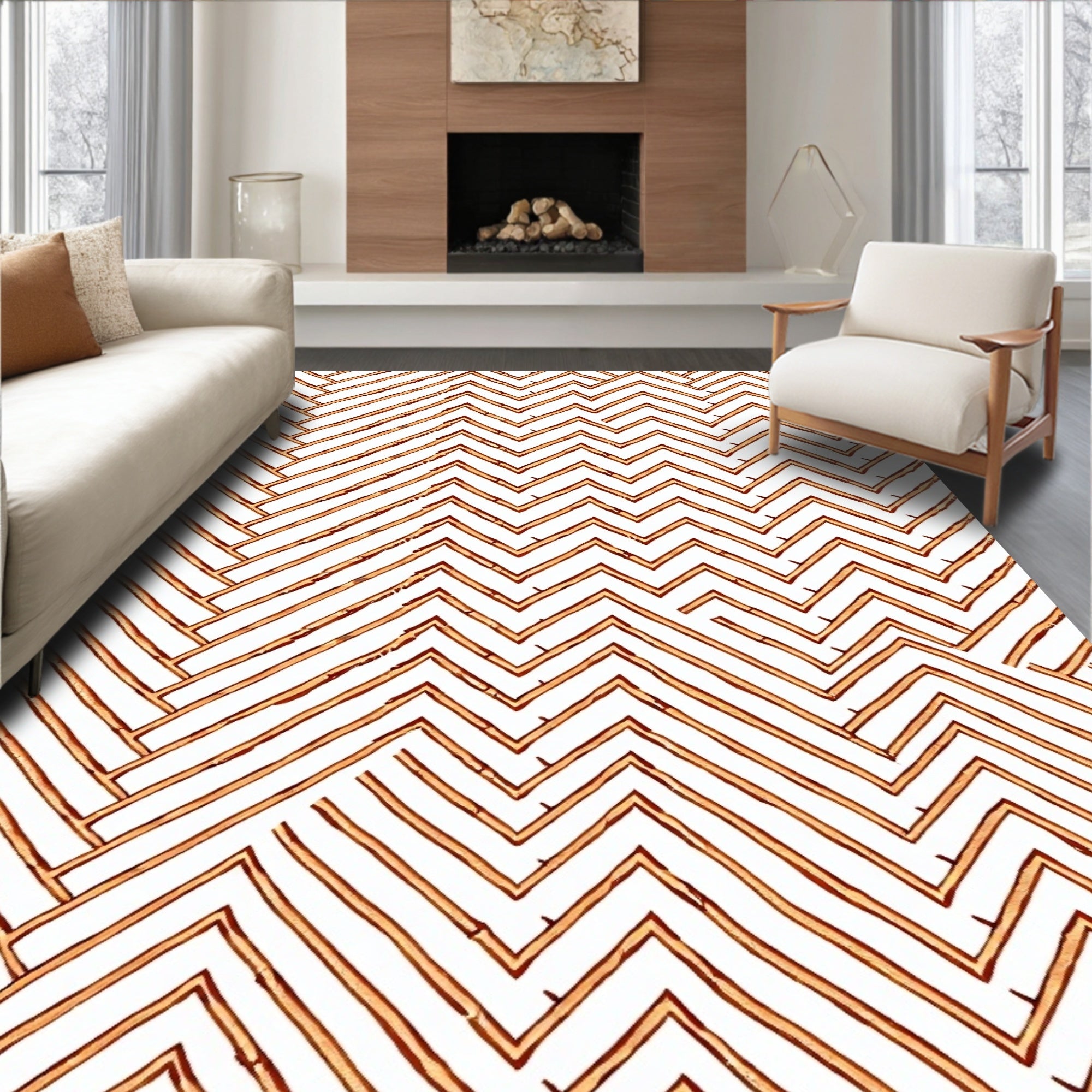 Rustic Woven Herringbone Pattern Rug
