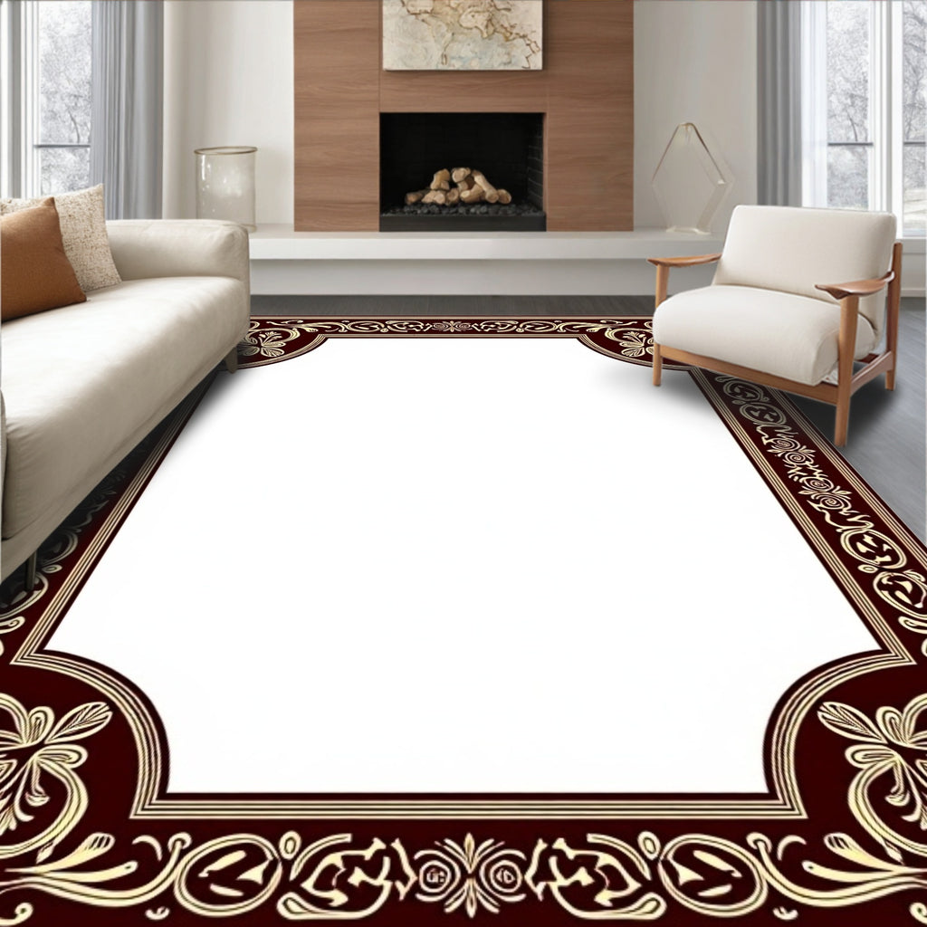 Elegant Red Gold Floral Border Rug