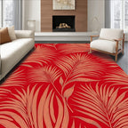 Red Leafy Tropical Pattern Rug