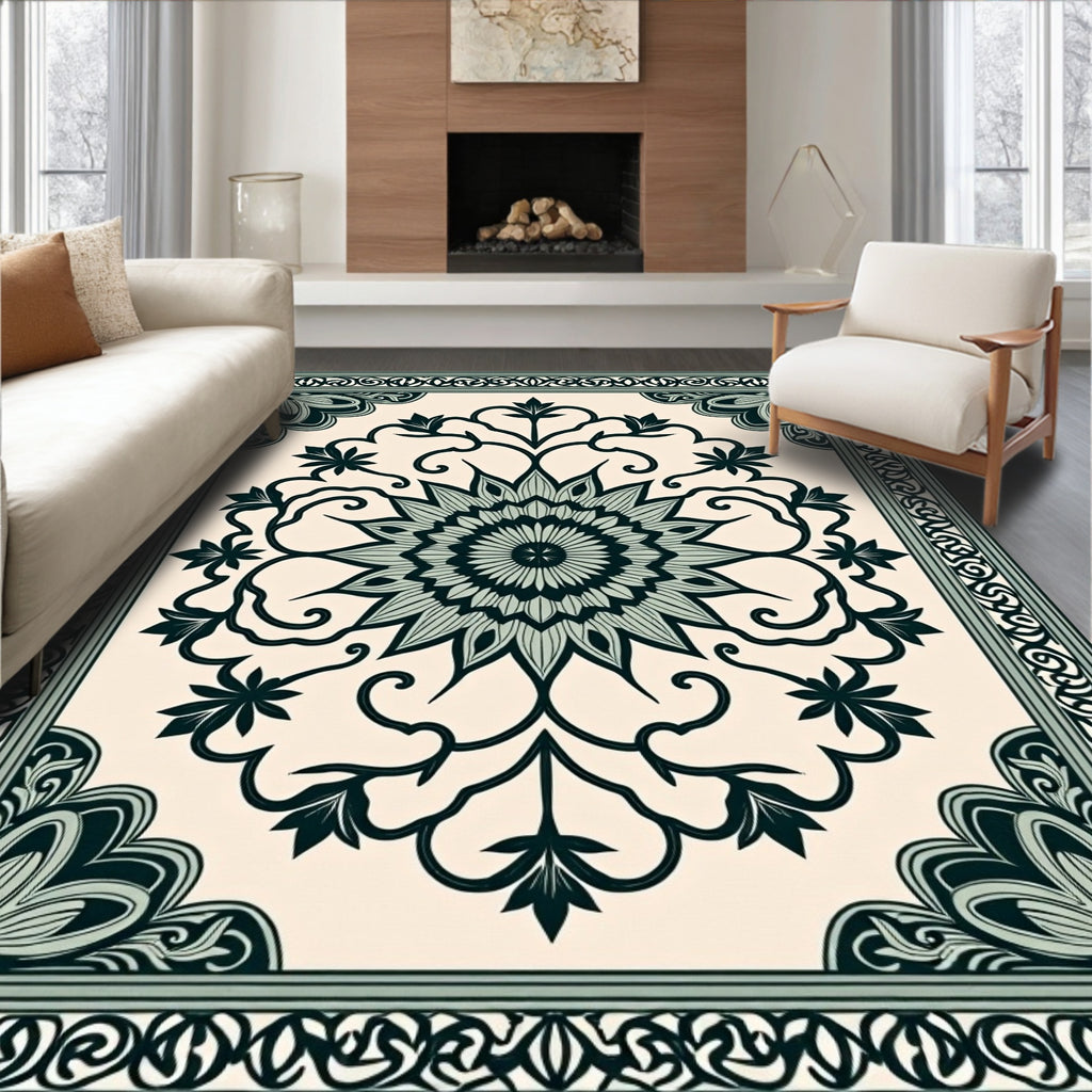 Elegant Floral Mandala Border Design Rug