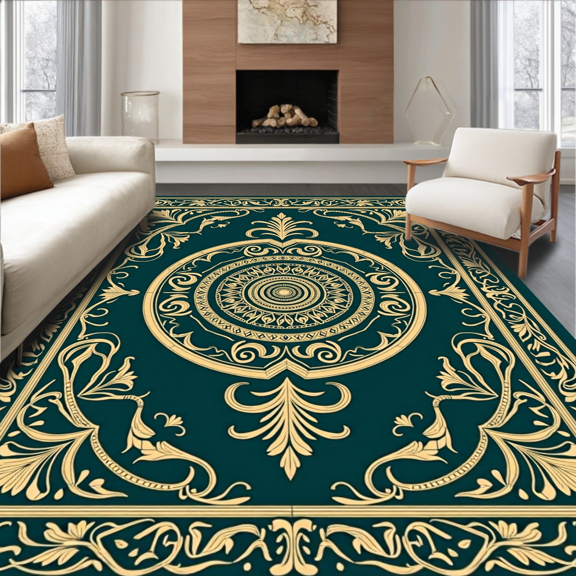 Intricate Floral Medallion Pattern Rug